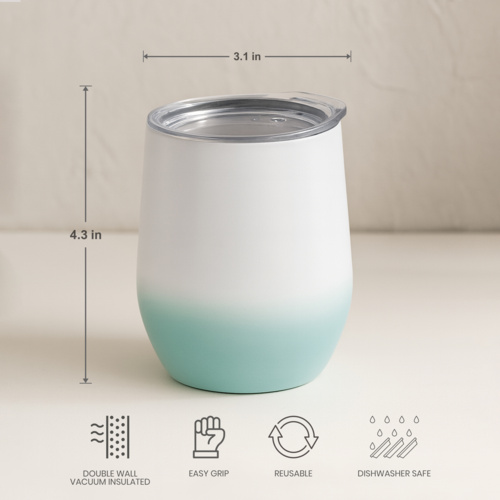 12oz Stainless Steel Stemless Wine Cup with Lid Gradient Color Thumbnail