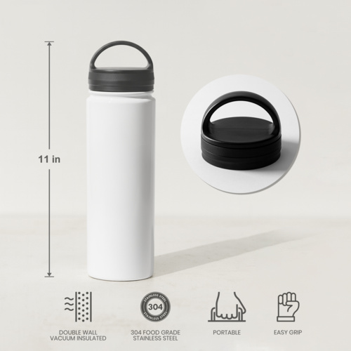 25oz Stainless Flask with Portable Lid (White) Thumbnail