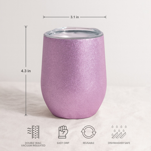 12oz Stainless Steel Stemless Glitter Cup with Lid Thumbnail