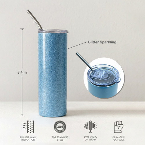 20oz Glitter Stainless Skinny with Straw Thumbnail