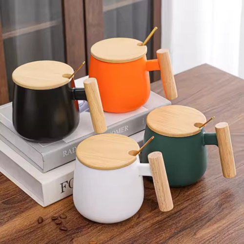 450ml Nordic Style Ceramic Mug w/ Bamboo Lid 2 Thumbnail
