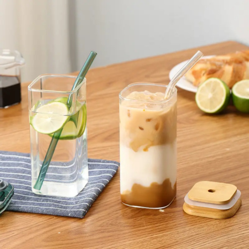 Glass Square Cup w/ Wooden Lid 400ml Thumbnail