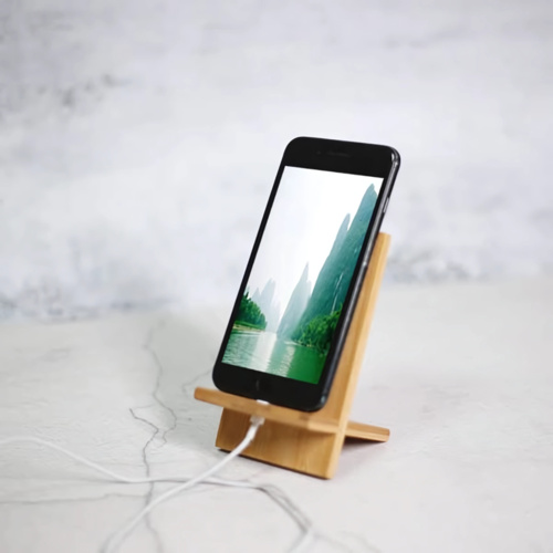 Bamboo Cellphone Stand w/ Charging Cable Slot Thumbnail