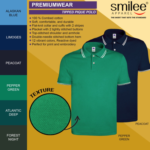 Smilee Apparel Premium Tipped Pique Polo Shirt 2 Thumbnail