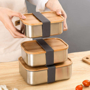 STAINLESS LUNCH BOX W/ WOODEN LID Thumbnail