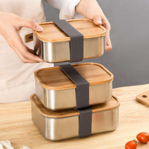 STAINLESS LUNCH BOX W/ WOODEN LID Thumbnail